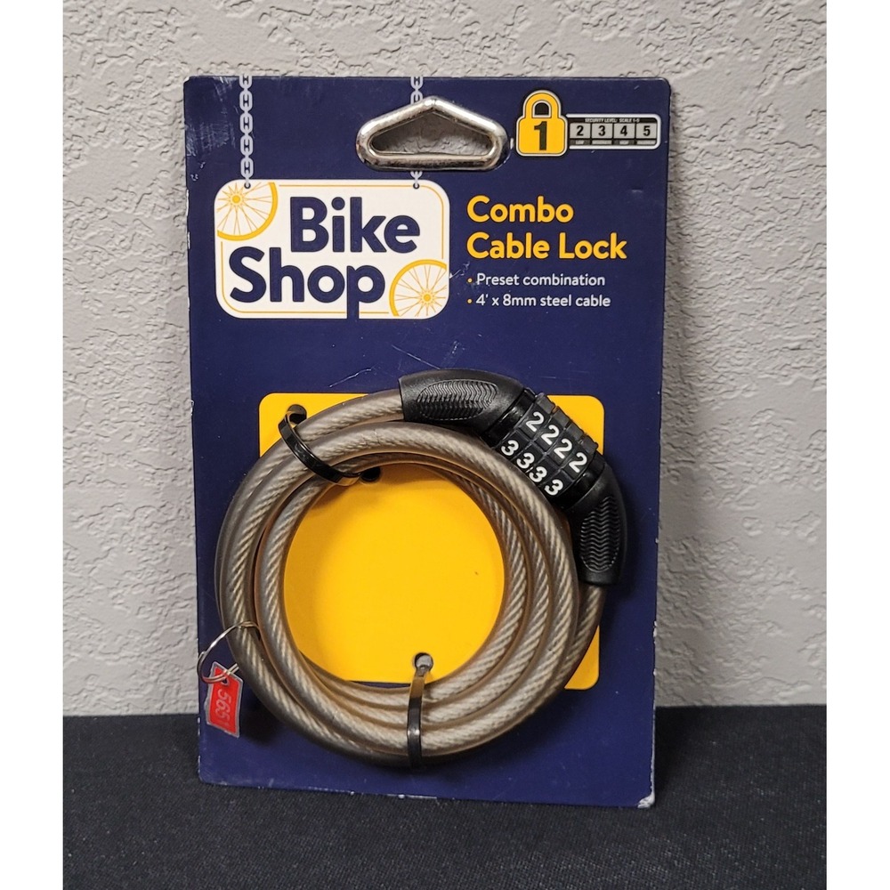 Bike Shop Brand Cable Lock 4-foot by 8mm Steel Cable 4-digit Preset Combination